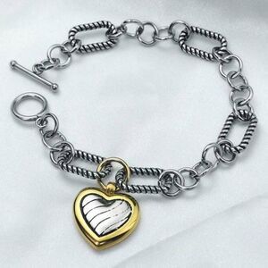 SALE Mixed Metal Silver and Gold Cable Heart Chain Bracelet